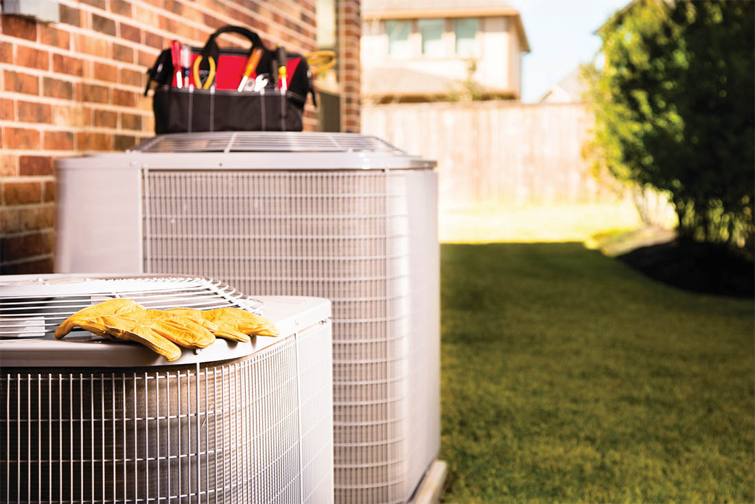 Aesthetic photo of heat pumps in afternoon sunlight