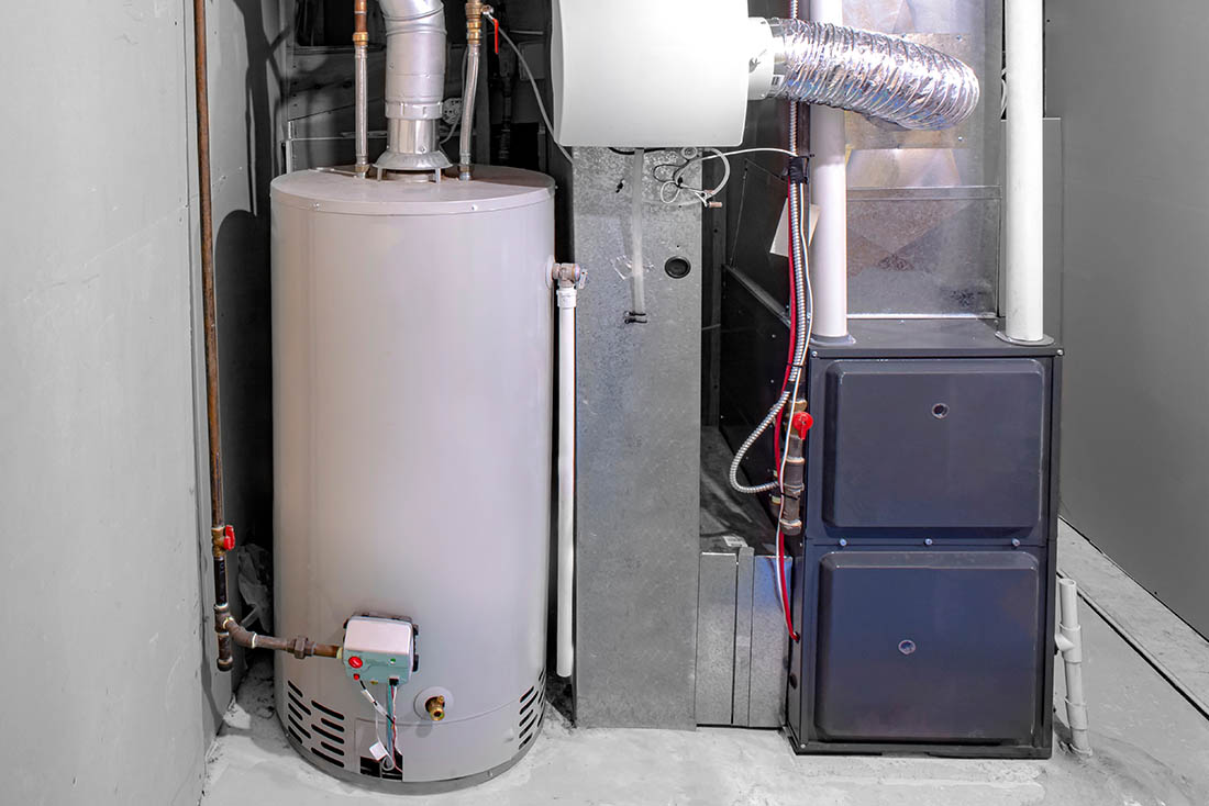 A home high efficiency furnace with a residential gas water heat A home high efficiency furnace with a residential gas water heat